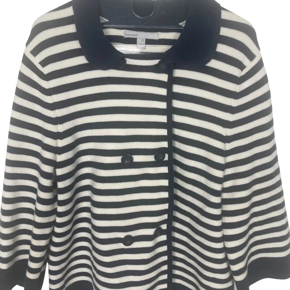 Old Navy Striped Sweater Jacket Womens XXL Blue White Cotton Nautical Preppy